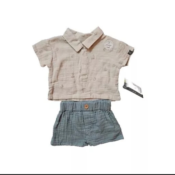 Modern Moments by Gerber Baby Boy Short Set 100% Cotton Outfit Sz 0-3 Months - Picture 1 of 7
